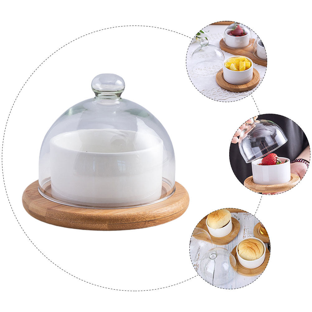 Ceramic Salad Bowl Set with Cl - Plastic Dome Clear ulasan dan harga